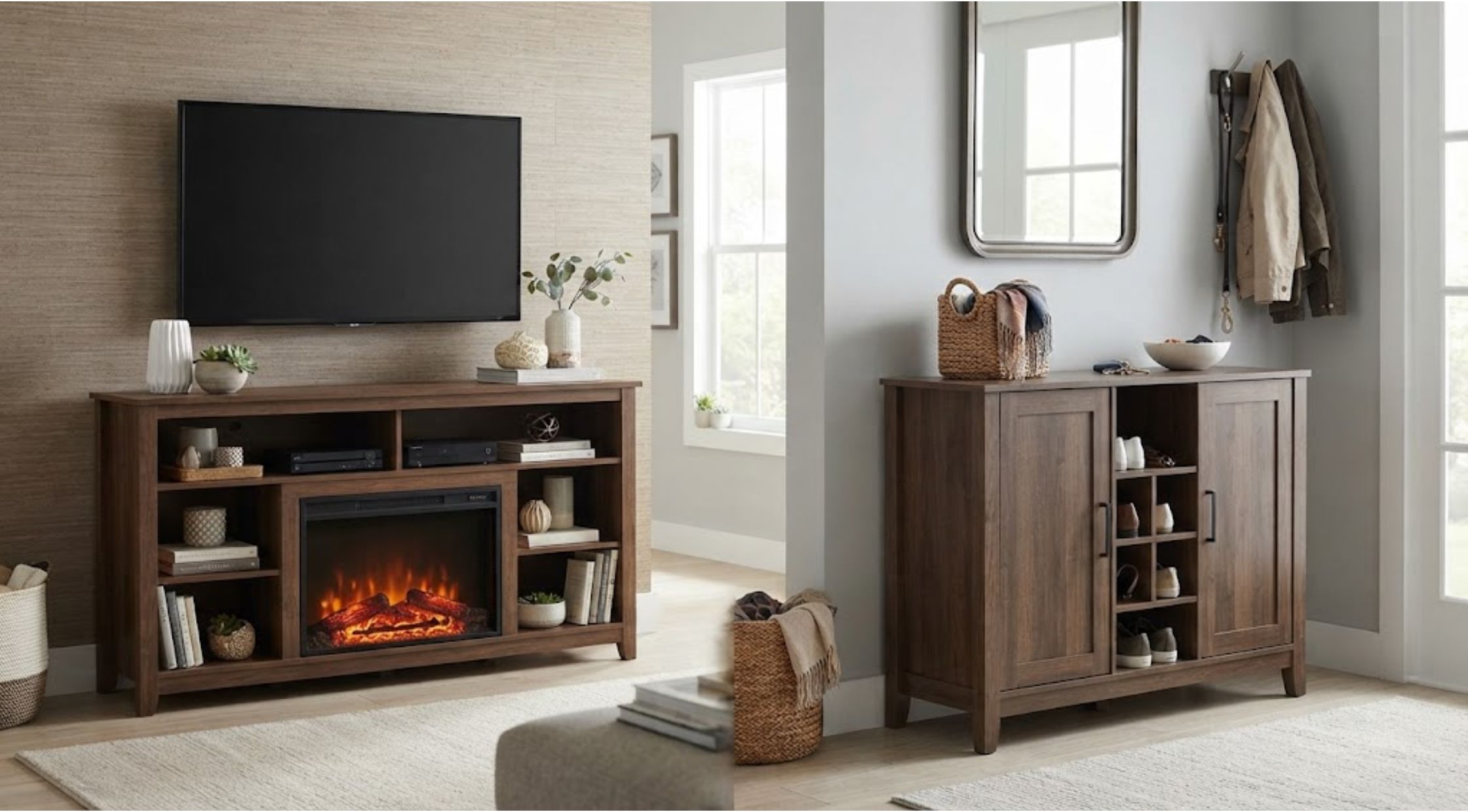 How to Choose a Fireplace TV Stand and Entryway Cabinet for a More Organized Home